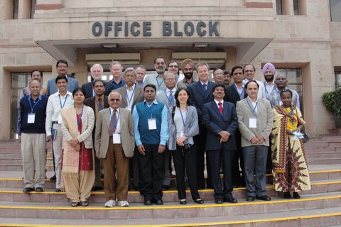 The India wheat CI  team, pictured here with Dr Swapan Datta, Deputy Director General (Crop Improvement), ICAR, (2nd row 4th left), and Dr HS Gupta, Director, IARI (1st row, 3rd left).