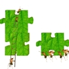 Image of ants working on a jigsaw puzzle depicting a green leaf
